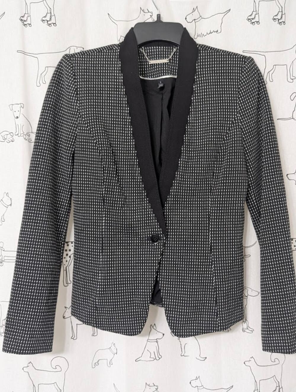 WHBM Womens Size 2 One Button Tuxedo Blazer Black Dotted Tailored Career Jacket